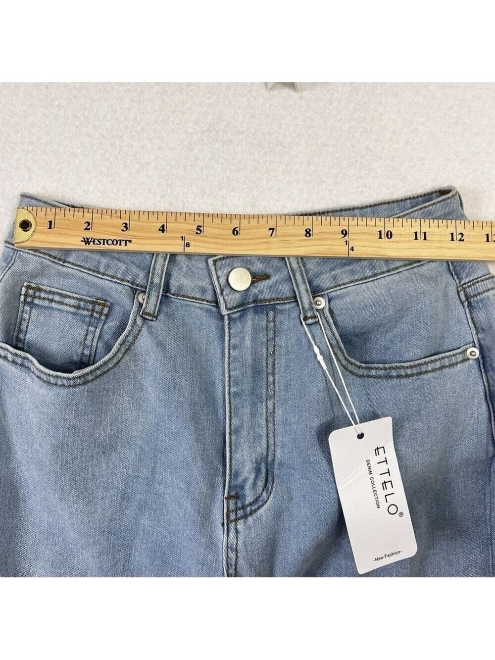 Ettelo Blue Straight Wide Leg High Waisted Jeans Women’s 25x30 Size 6 NWT - Picture 5 of 9